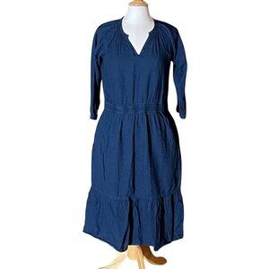 Ralph Lauren Linen Blend Denim Midi Dress, V-Neck, Flowy, 3/4 Sleeve, 12P